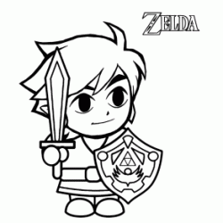 Coloriage Link avec son &eacute;p&eacute;e et son bouclier - Zelda