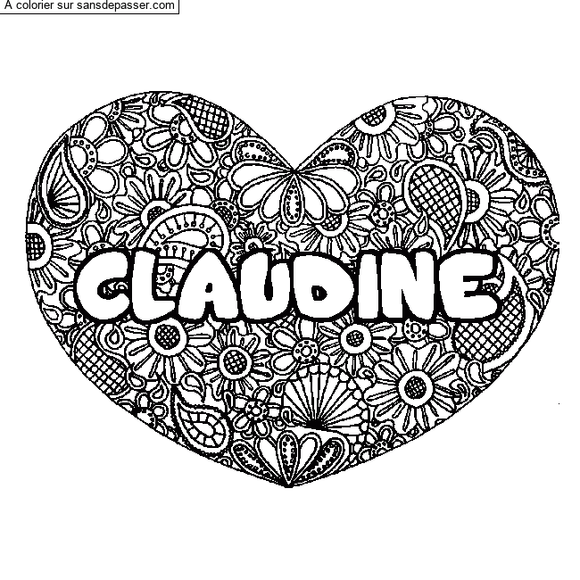 Coloriage prénom CLAUDINE - décor Mandala coeur par un invité