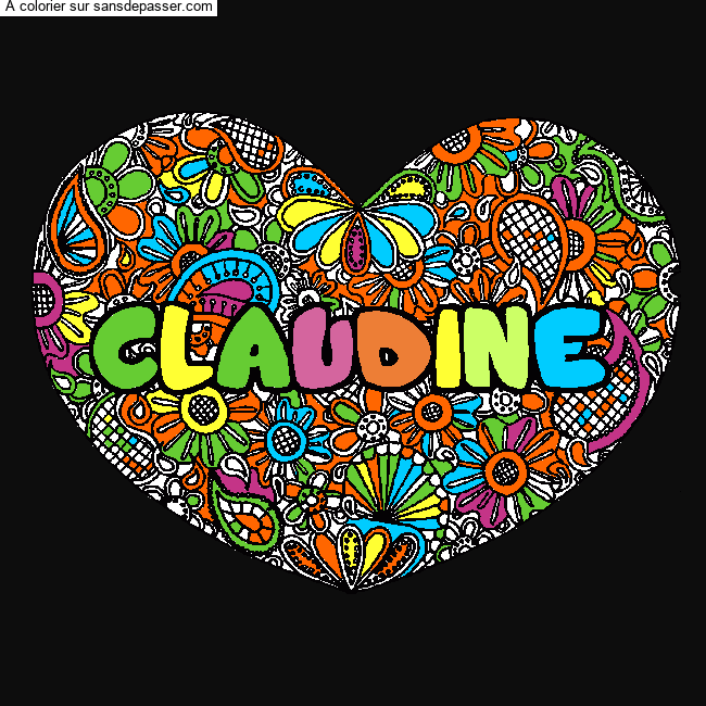 Coloriage prénom CLAUDINE - décor Mandala coeur par un invité