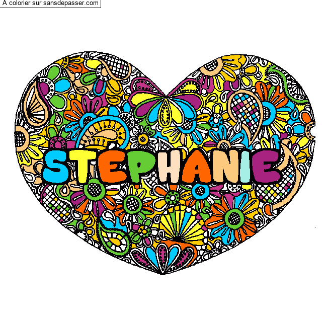 Coloriage prénom STÉPHANIE - décor Mandala coeur par un invité