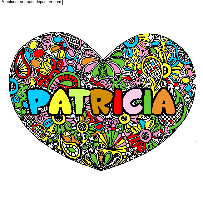 Coloriage PATRICIA - d&eacute;cor Mandala coeur
