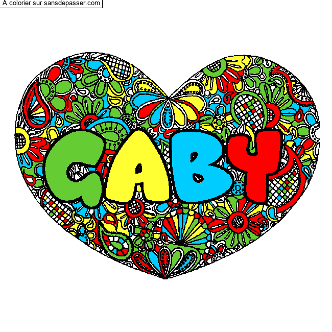 Coloriage prénom GABY - décor Mandala coeur par un invité