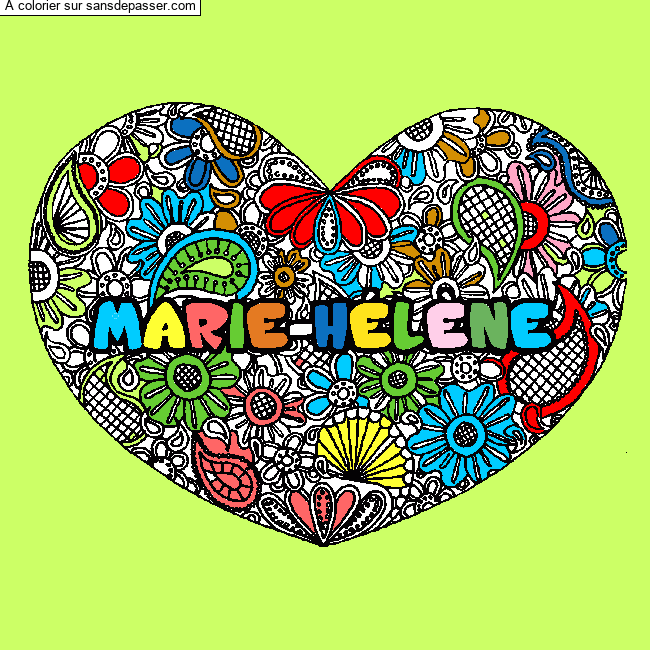 Coloriage prénom MARIE-HÉLÈNE - décor Mandala coeur par un invité