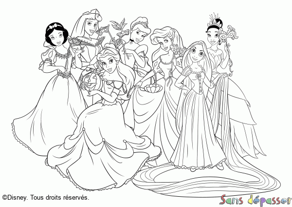 Coloriage Les princesses Disney - Sans Dépasser
