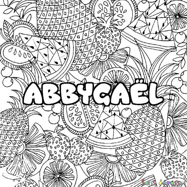 Coloriage prénom ABBYGA&Euml;L - d&eacute;cor Mandala fruits