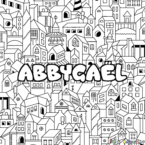 Coloriage prénom ABBYGA&Euml;L - d&eacute;cor Ville