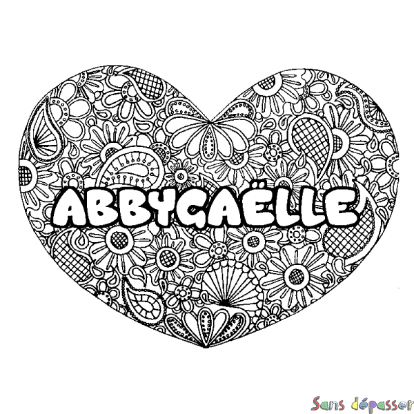 Coloriage prénom ABBYGA&Euml;LLE - d&eacute;cor Mandala coeur