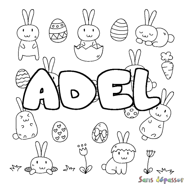 Coloriage prénom ADEL - d&eacute;cor Paques