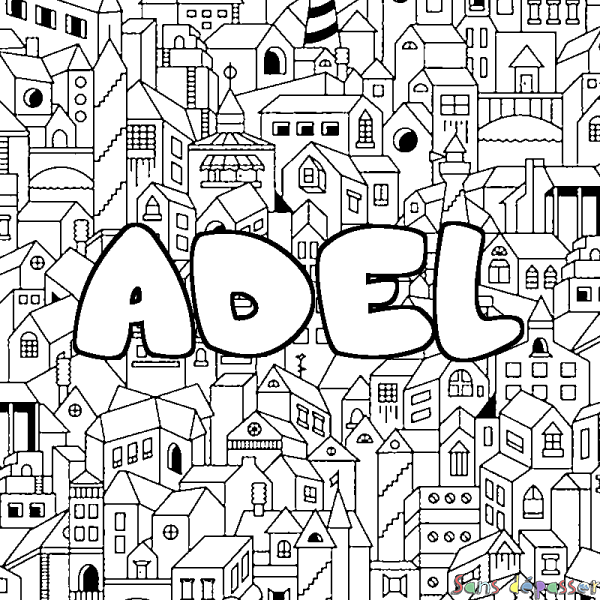 Coloriage prénom ADEL - d&eacute;cor Ville