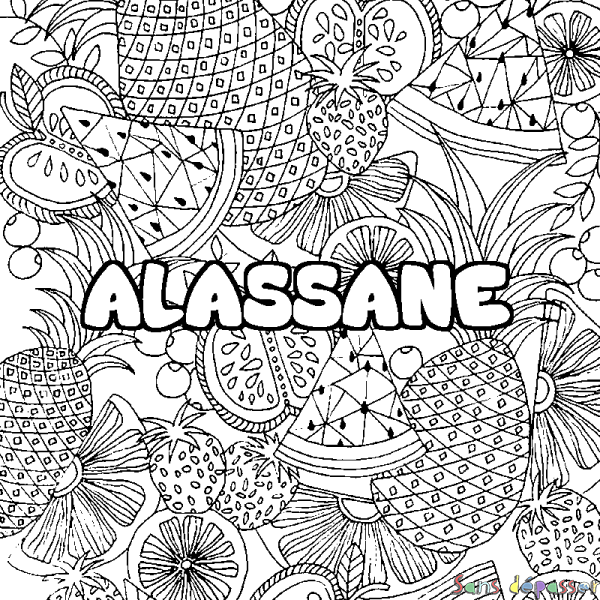 Coloriage prénom ALASSANE - d&eacute;cor Mandala fruits