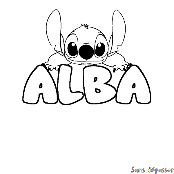 Coloriage prénom ALBA - d&eacute;cor Stitch