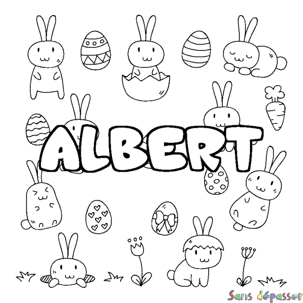 Coloriage prénom ALBERT - d&eacute;cor Paques