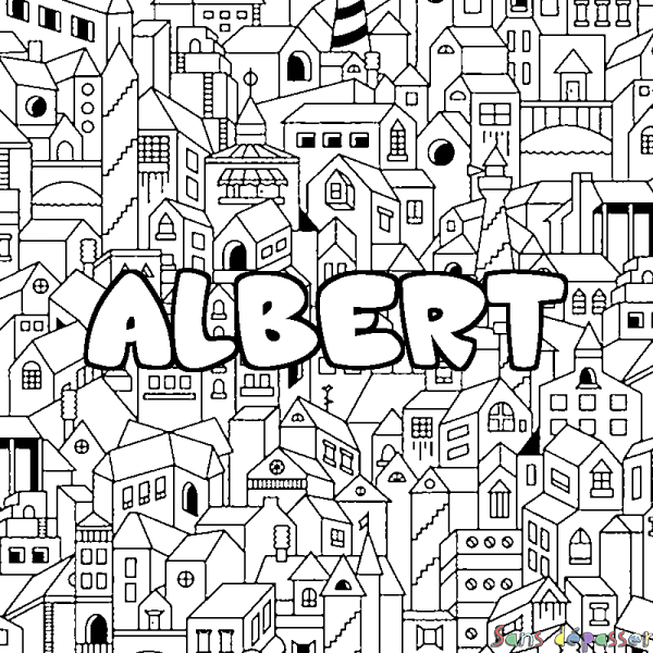 Coloriage prénom ALBERT - d&eacute;cor Ville