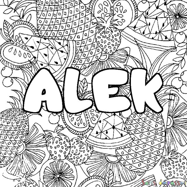 Coloriage prénom ALEK - d&eacute;cor Mandala fruits