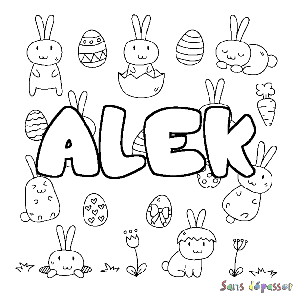 Coloriage prénom ALEK - d&eacute;cor Paques