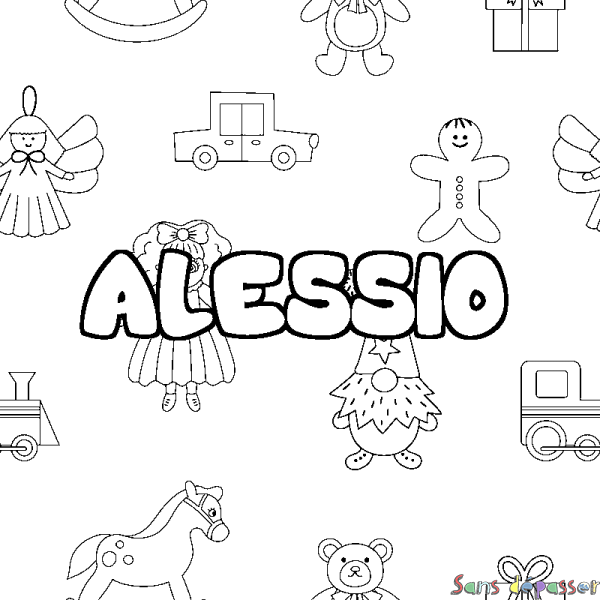 Coloriage prénom ALESSIO - d&eacute;cor Jouets