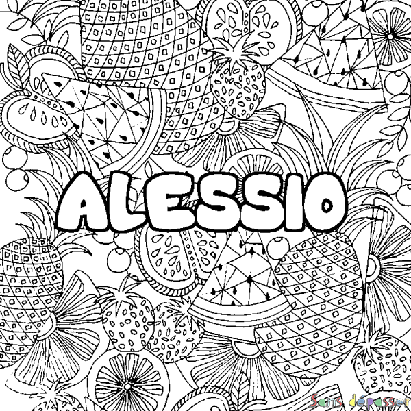 Coloriage prénom ALESSIO - d&eacute;cor Mandala fruits