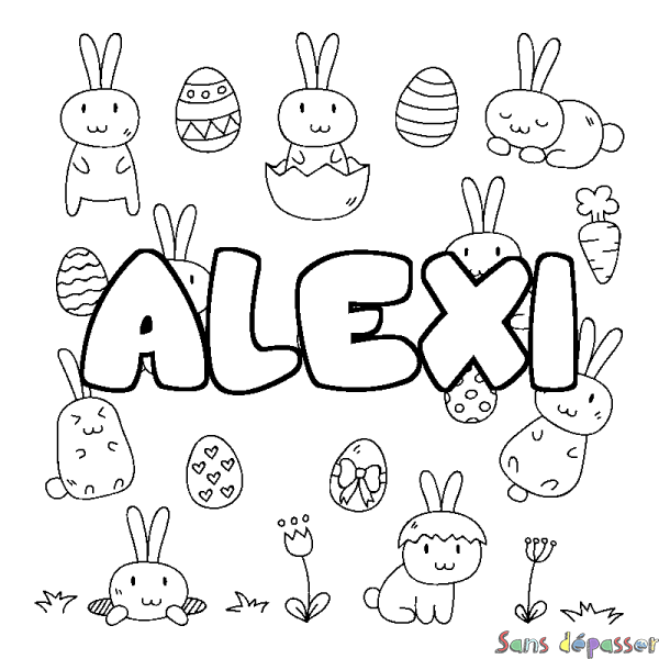 Coloriage prénom ALEXI - d&eacute;cor Paques