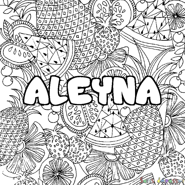 Coloriage prénom ALEYNA - d&eacute;cor Mandala fruits