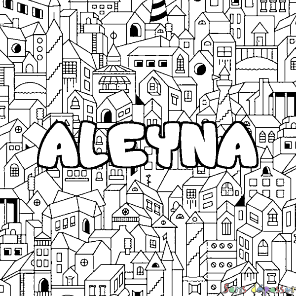 Coloriage prénom ALEYNA - d&eacute;cor Ville