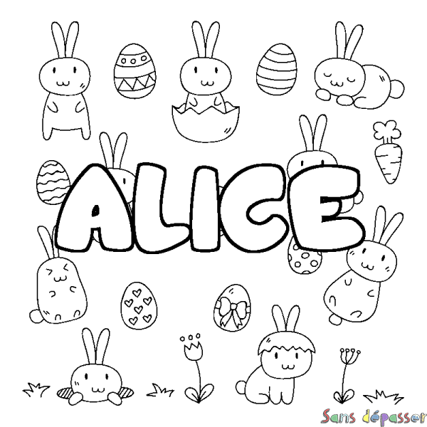 Coloriage prénom ALICE - d&eacute;cor Paques