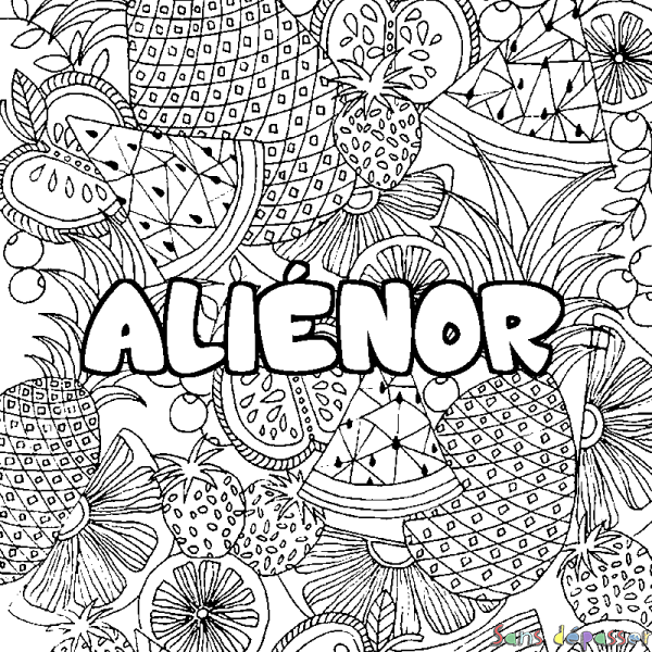 Coloriage prénom ALI&Eacute;NOR - d&eacute;cor Mandala fruits