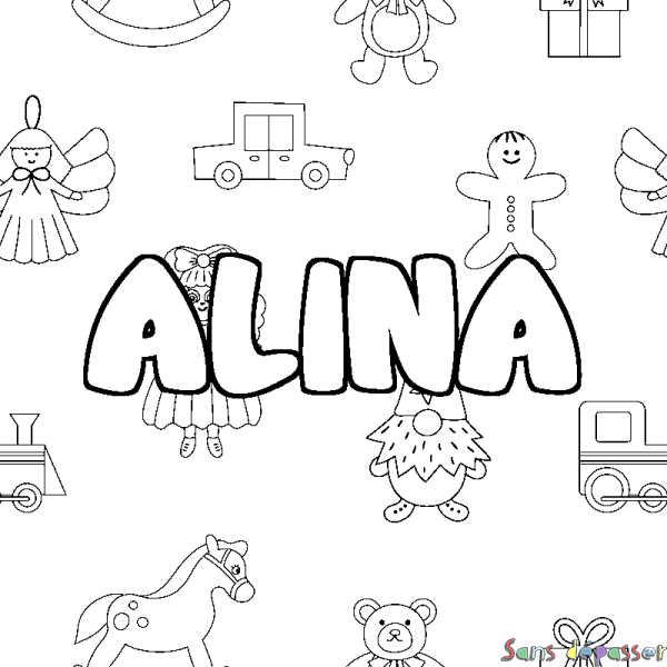 Coloriage prénom ALINA - d&eacute;cor Jouets