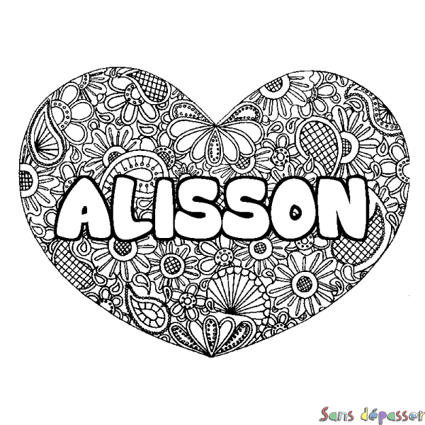 Coloriage prénom ALISSON - d&eacute;cor Mandala coeur