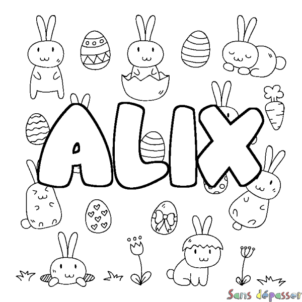 Coloriage prénom ALIX - d&eacute;cor Paques