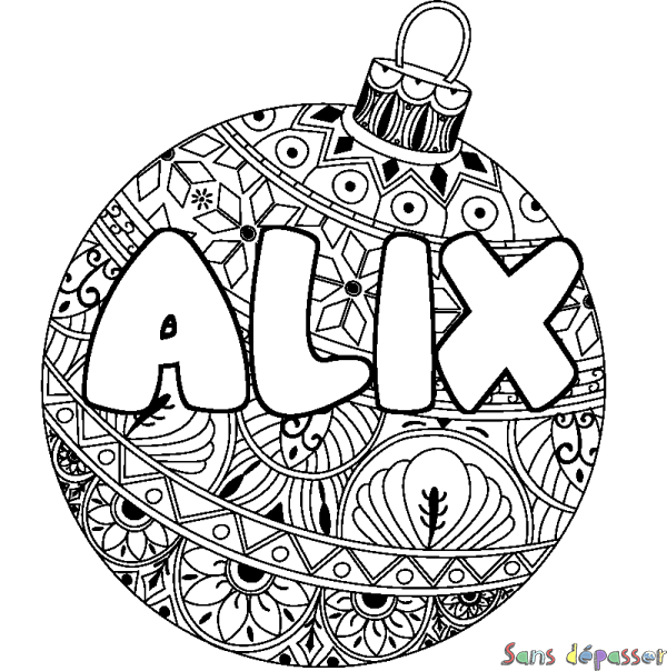 Coloriage prénom ALIX - d&eacute;cor Boule de No&euml;l