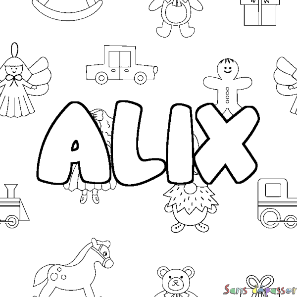 Coloriage prénom ALIX - d&eacute;cor Jouets