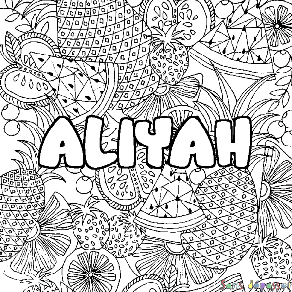 Coloriage prénom ALIYAH - d&eacute;cor Mandala fruits