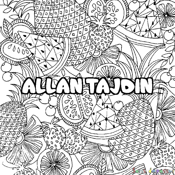 Coloriage prénom ALLAN TAJDIN - d&eacute;cor Mandala fruits