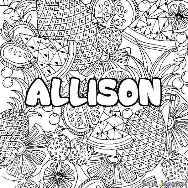 Coloriage prénom ALLISON - d&eacute;cor Mandala fruits