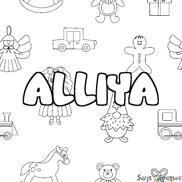 Coloriage prénom ALLIYA - d&eacute;cor Jouets