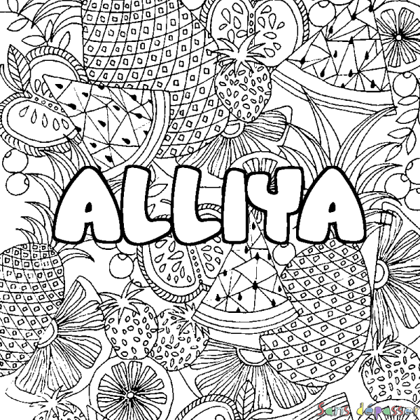 Coloriage prénom ALLIYA - d&eacute;cor Mandala fruits