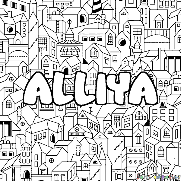 Coloriage prénom ALLIYA - d&eacute;cor Ville