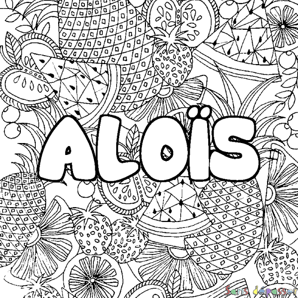 Coloriage prénom ALO&Iuml;S - d&eacute;cor Mandala fruits