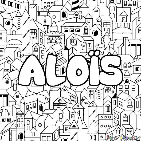 Coloriage prénom ALO&Iuml;S - d&eacute;cor Ville