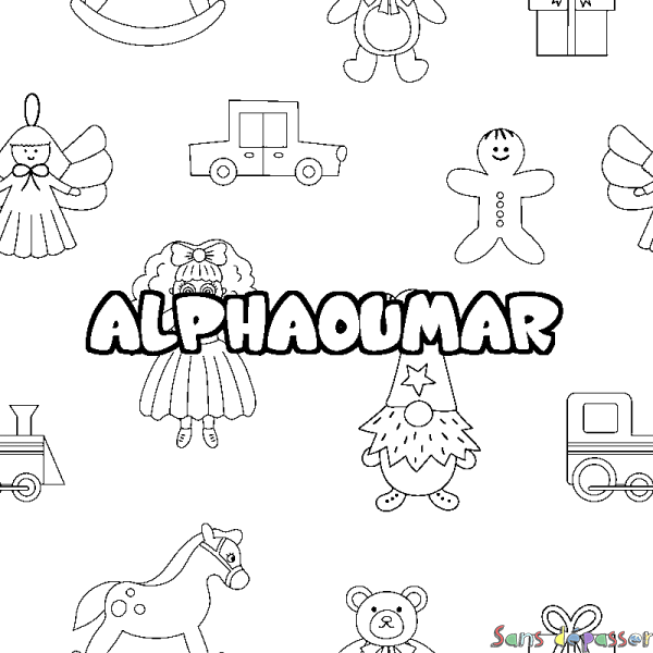 Coloriage prénom ALPHAOUMAR - d&eacute;cor Jouets