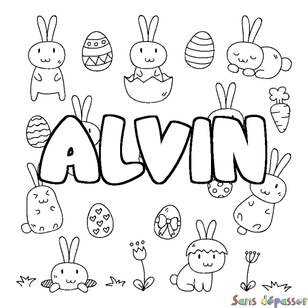 Coloriage prénom ALVIN - d&eacute;cor Paques