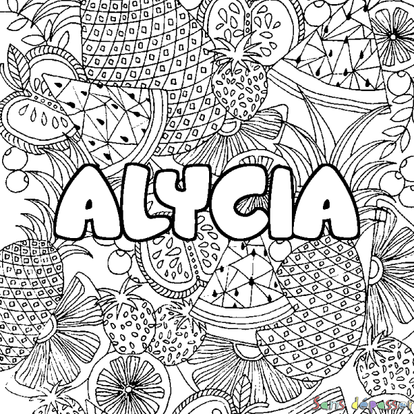 Coloriage prénom ALYCIA - d&eacute;cor Mandala fruits