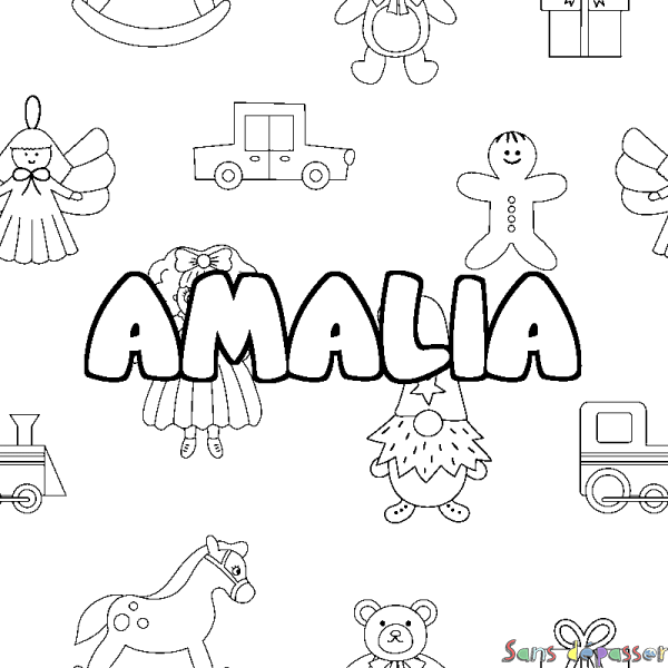 Coloriage prénom AMALIA - d&eacute;cor Jouets