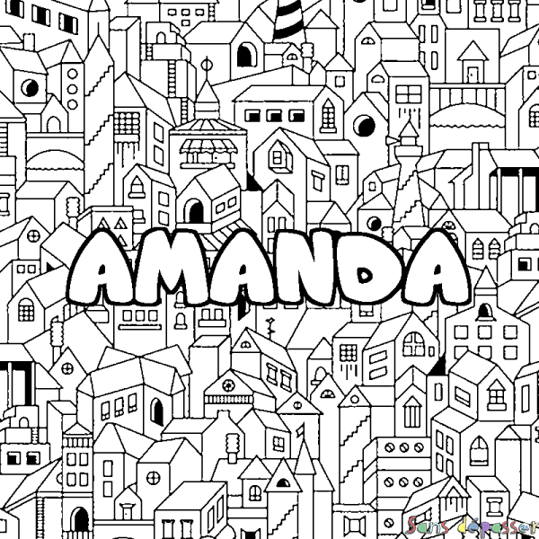 Coloriage prénom AMANDA - d&eacute;cor Ville