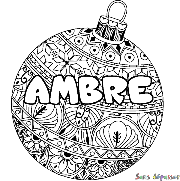 Coloriage prénom AMBRE - d&eacute;cor Boule de No&euml;l