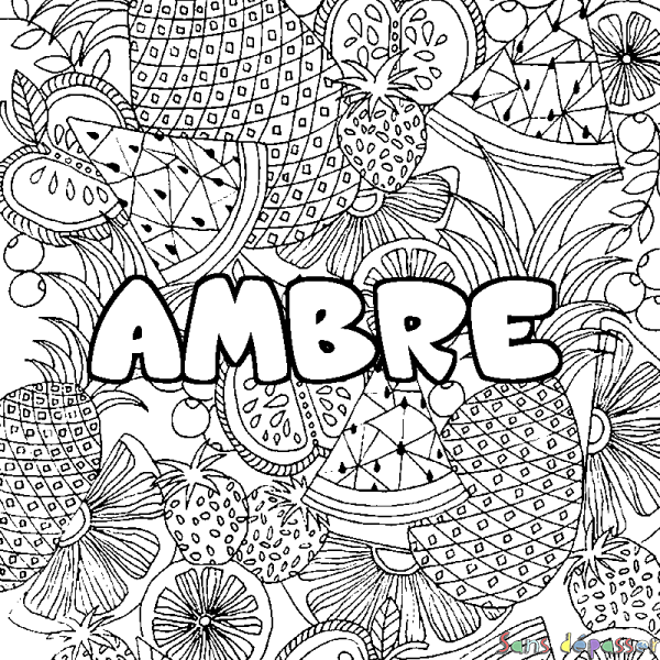 Coloriage prénom AMBRE - d&eacute;cor Mandala fruits