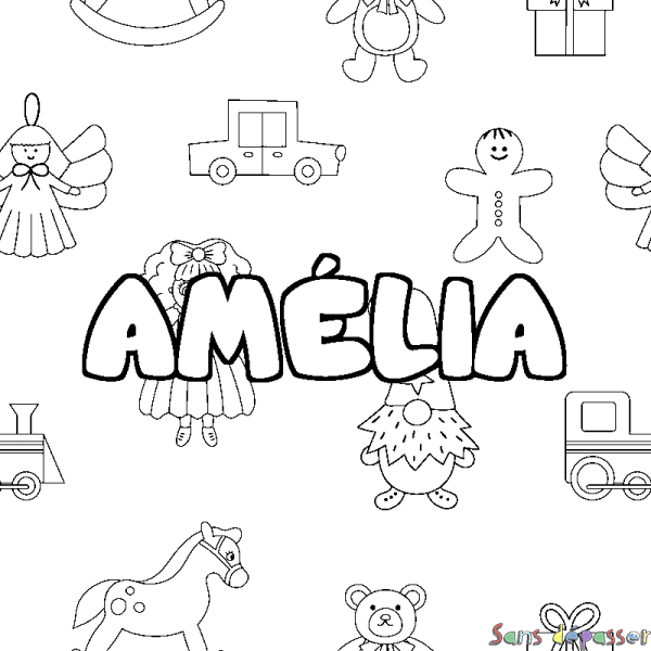 Coloriage prénom AM&Eacute;LIA - d&eacute;cor Jouets