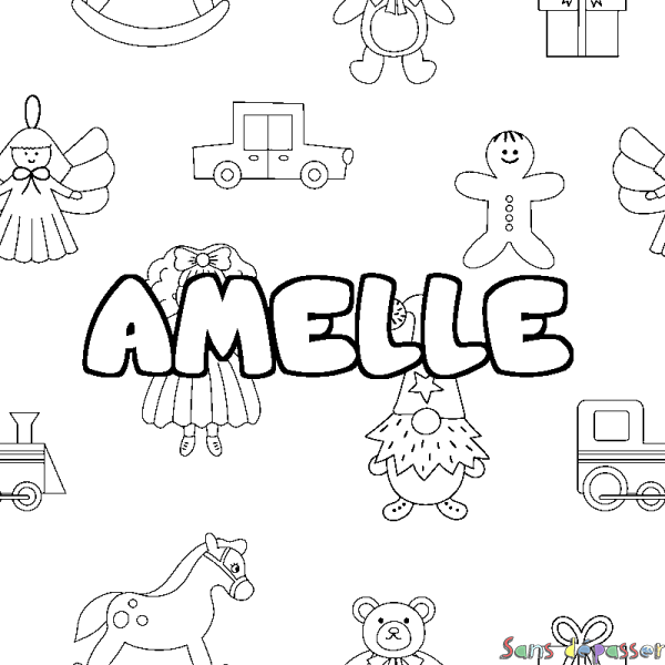 Coloriage prénom AMELLE - d&eacute;cor Jouets