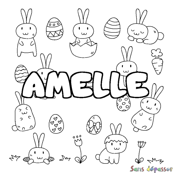 Coloriage prénom AMELLE - d&eacute;cor Paques