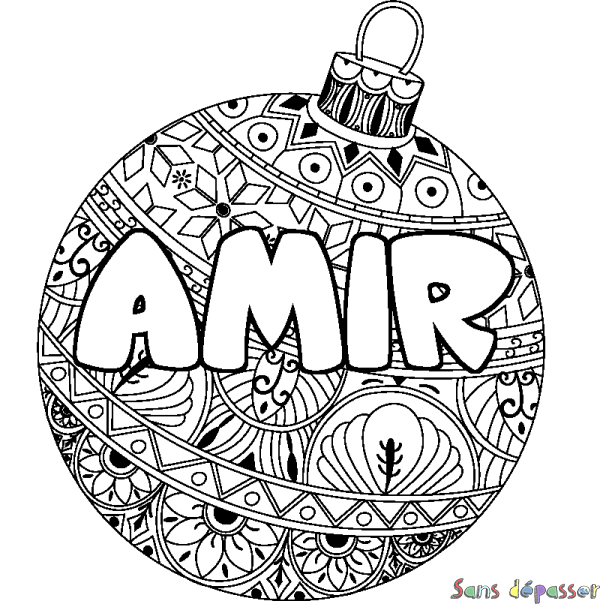 Coloriage prénom AMIR - d&eacute;cor Boule de No&euml;l